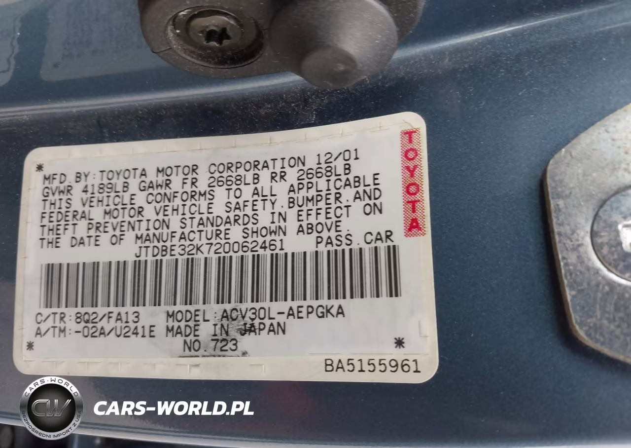2002 Toyota Camry Xle VIN:JTDBE32K720062461 - 9