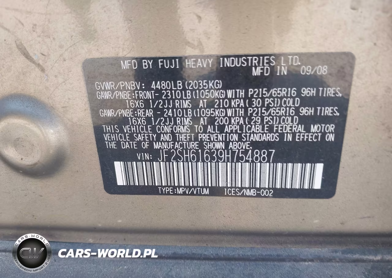 2009 Subaru Forester 2.5X VIN:JF2SH61639H754887 - 9