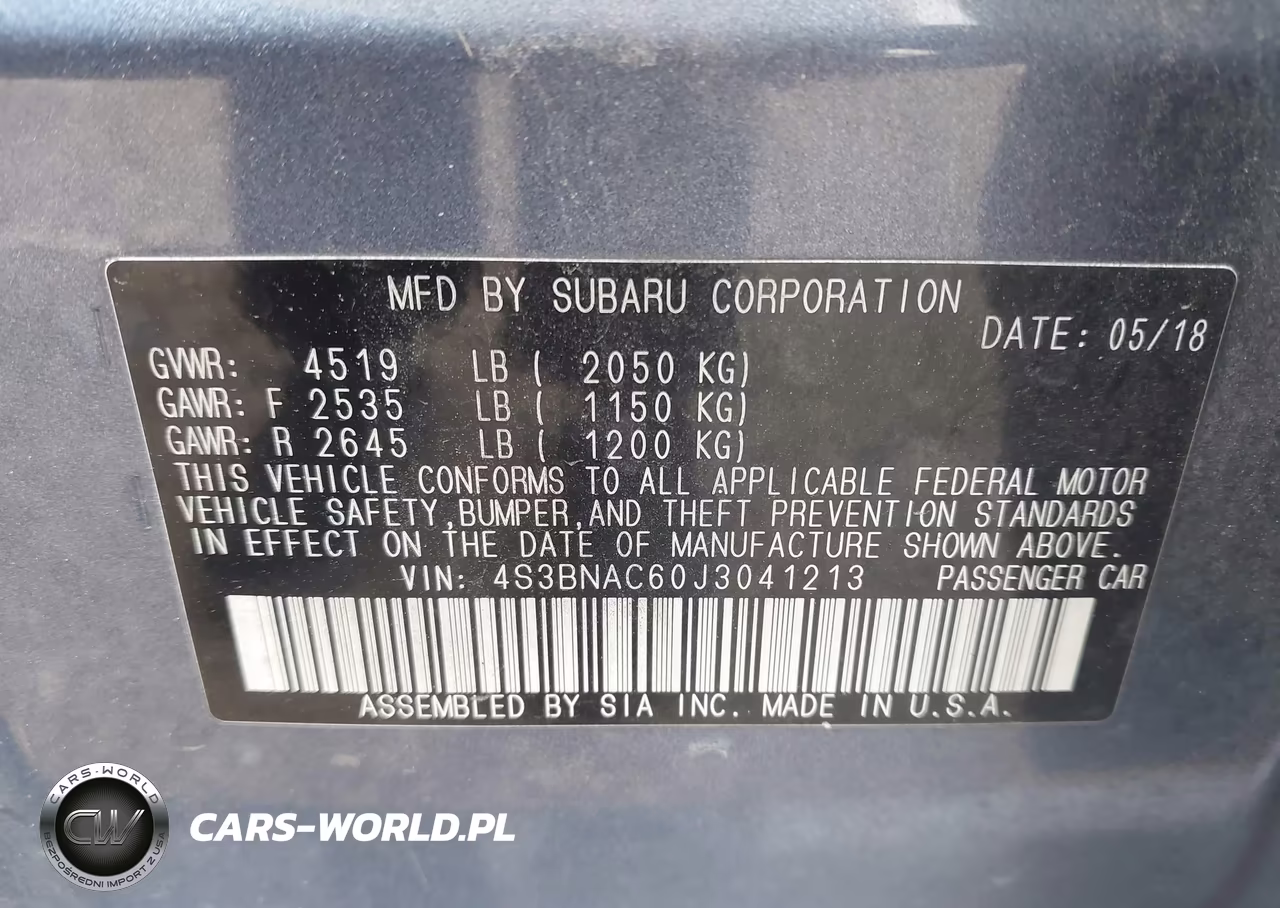 2018 Subaru Legacy 2.5I Premium VIN:4S3BNAC60J3041213 - 9