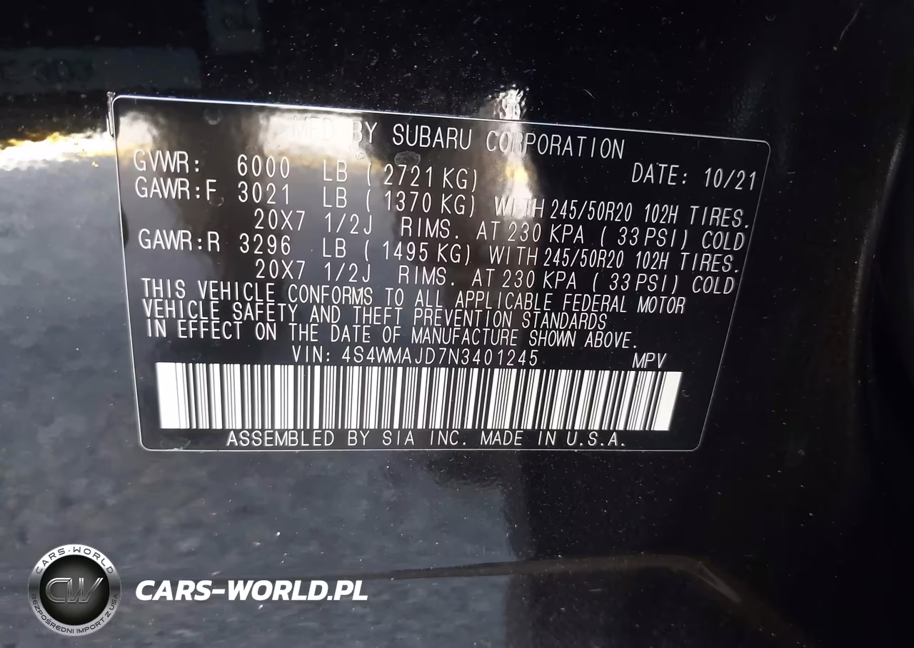 2022 Subaru Ascent Onyx Edition VIN:4S4WMAJD7N3401245 - 9