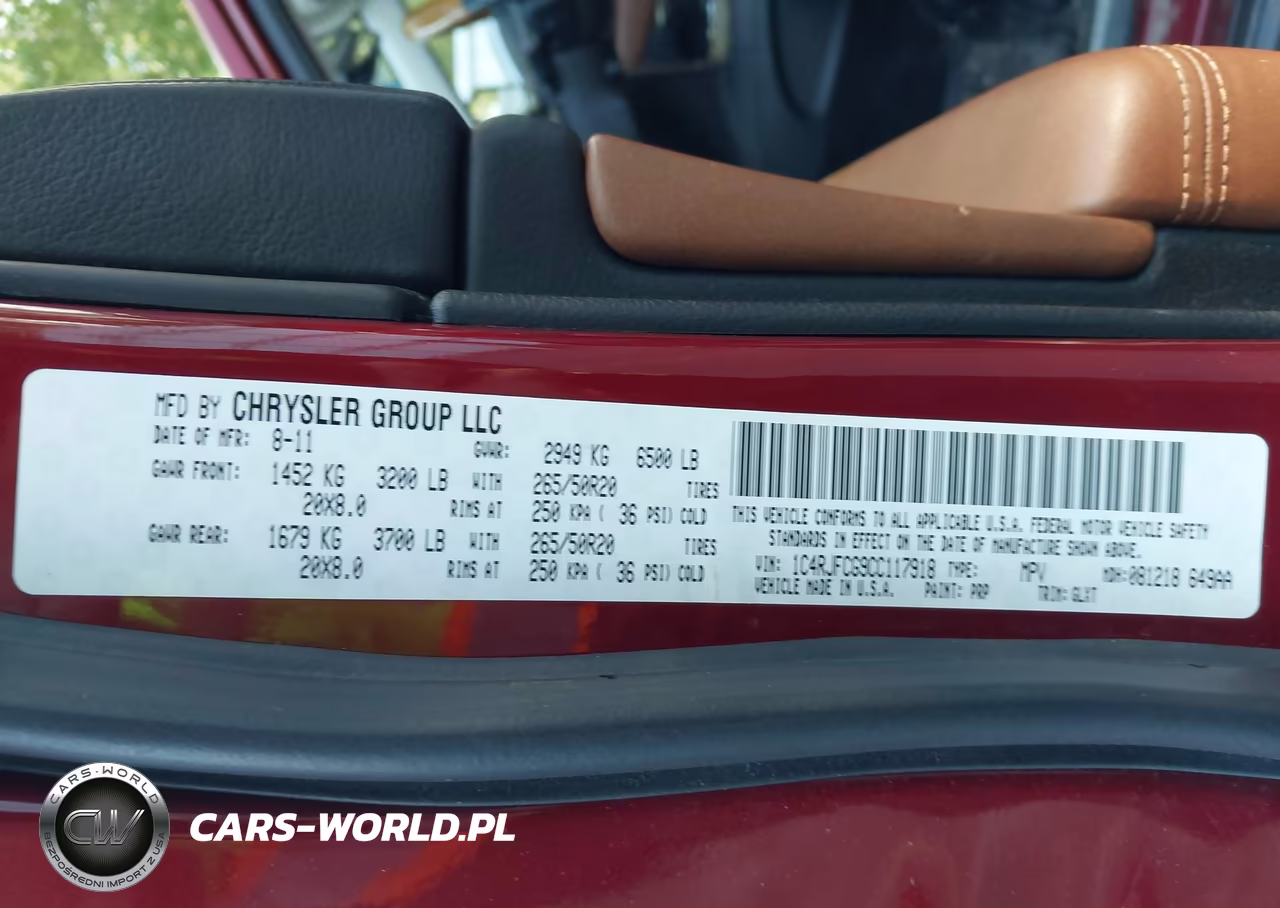2012 Jeep Grand Cherokee Overland VIN:1C4RJFCG9CC117918 - 9