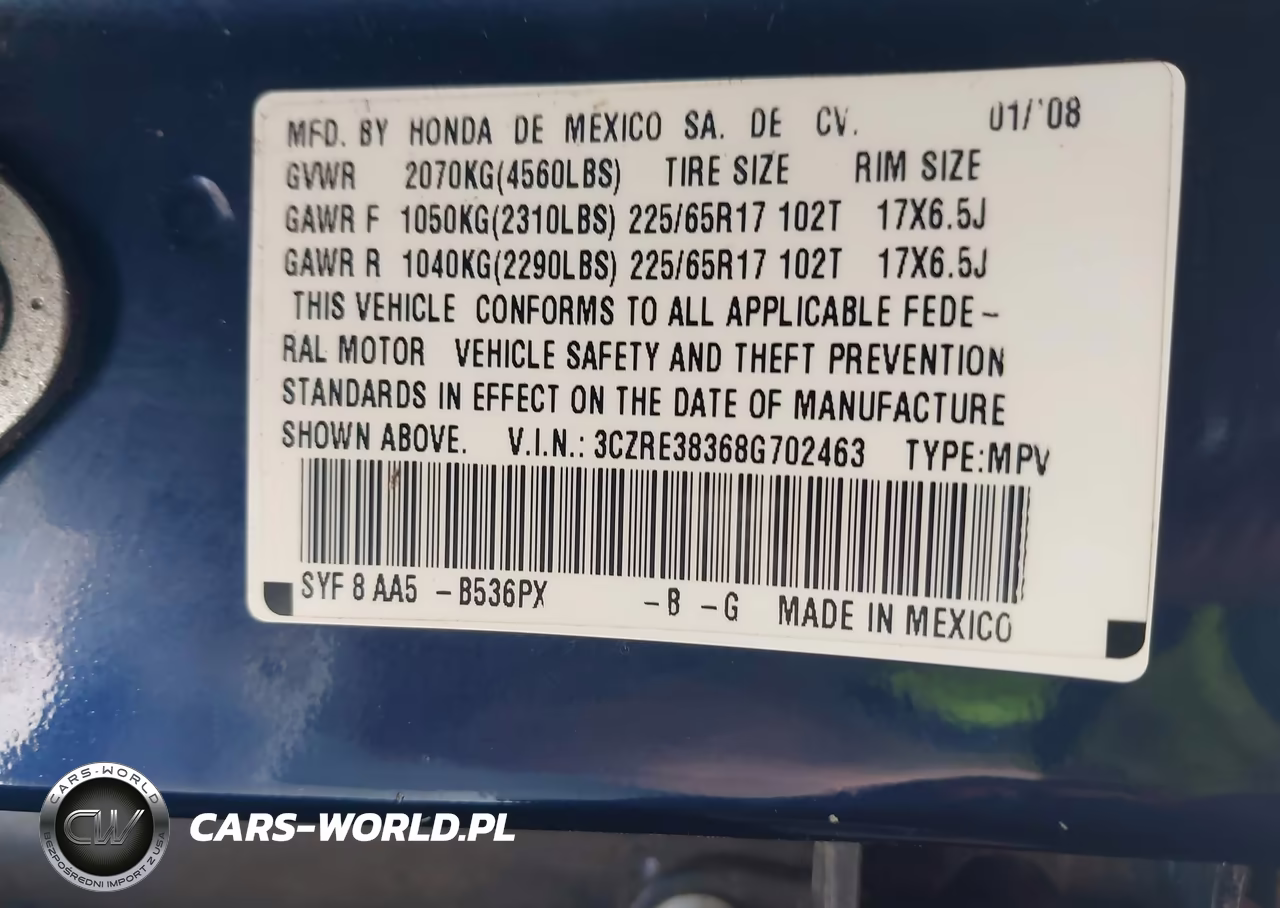 2008 Honda Cr-V Lx VIN:3CZRE38368G702463 - 9