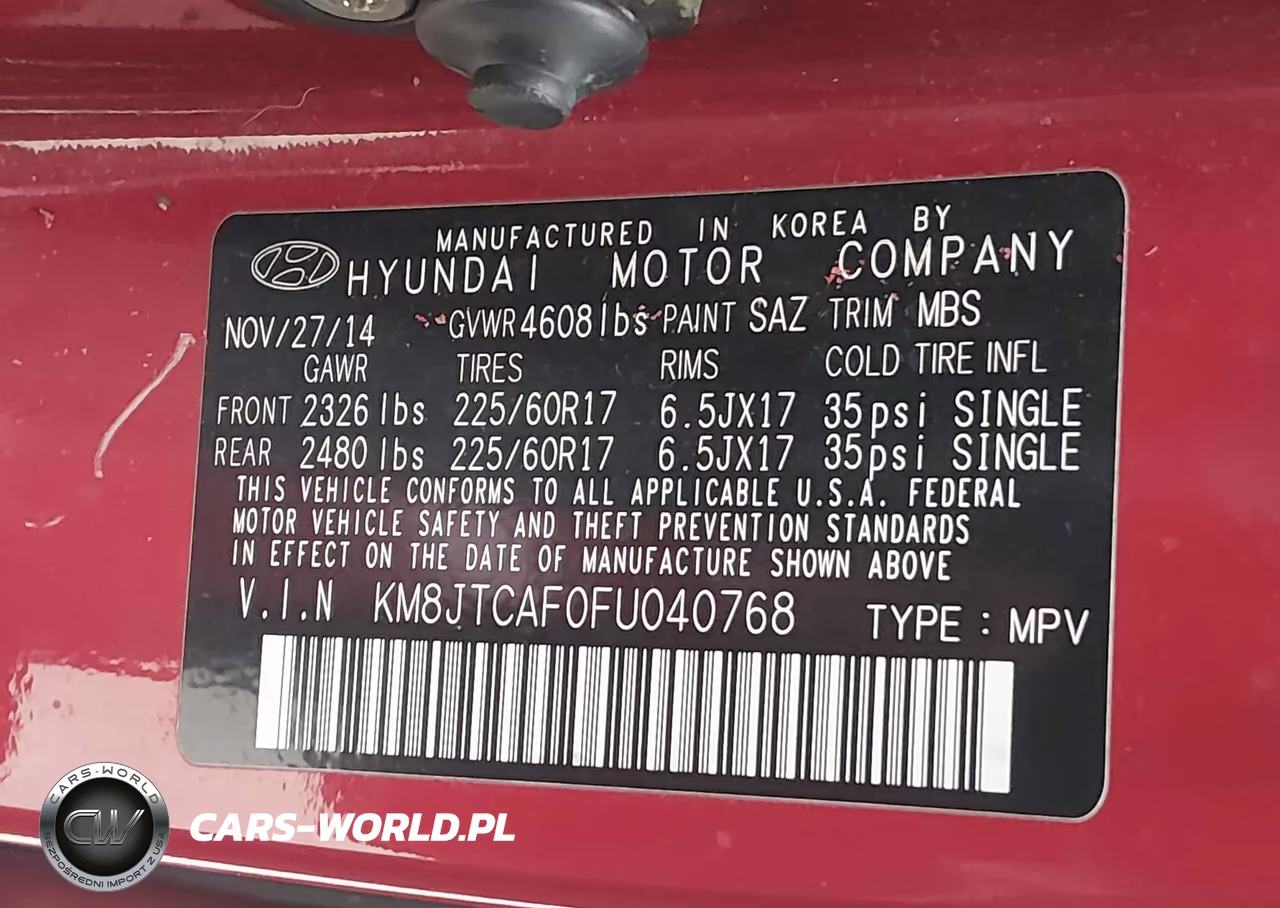 2015 Hyundai Tucson Gls VIN:KM8JTCAF0FU040768 - 9