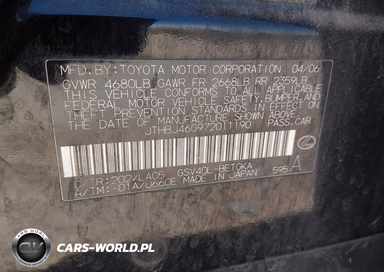 2007 Lexus Es 350 VIN:JTHBJ46G972011190 - 9