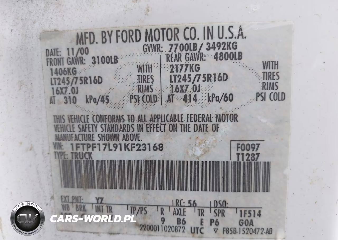 2001 Ford F-150 Xl-Xlt VIN:1FTPF17L91KF23168 - 9