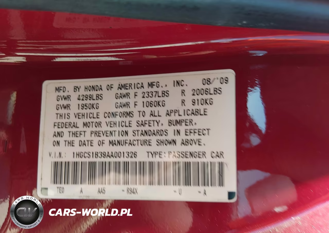 2010 Honda Accord 2.4 Lx-S VIN:1HGCS1B39AA001326 - 9