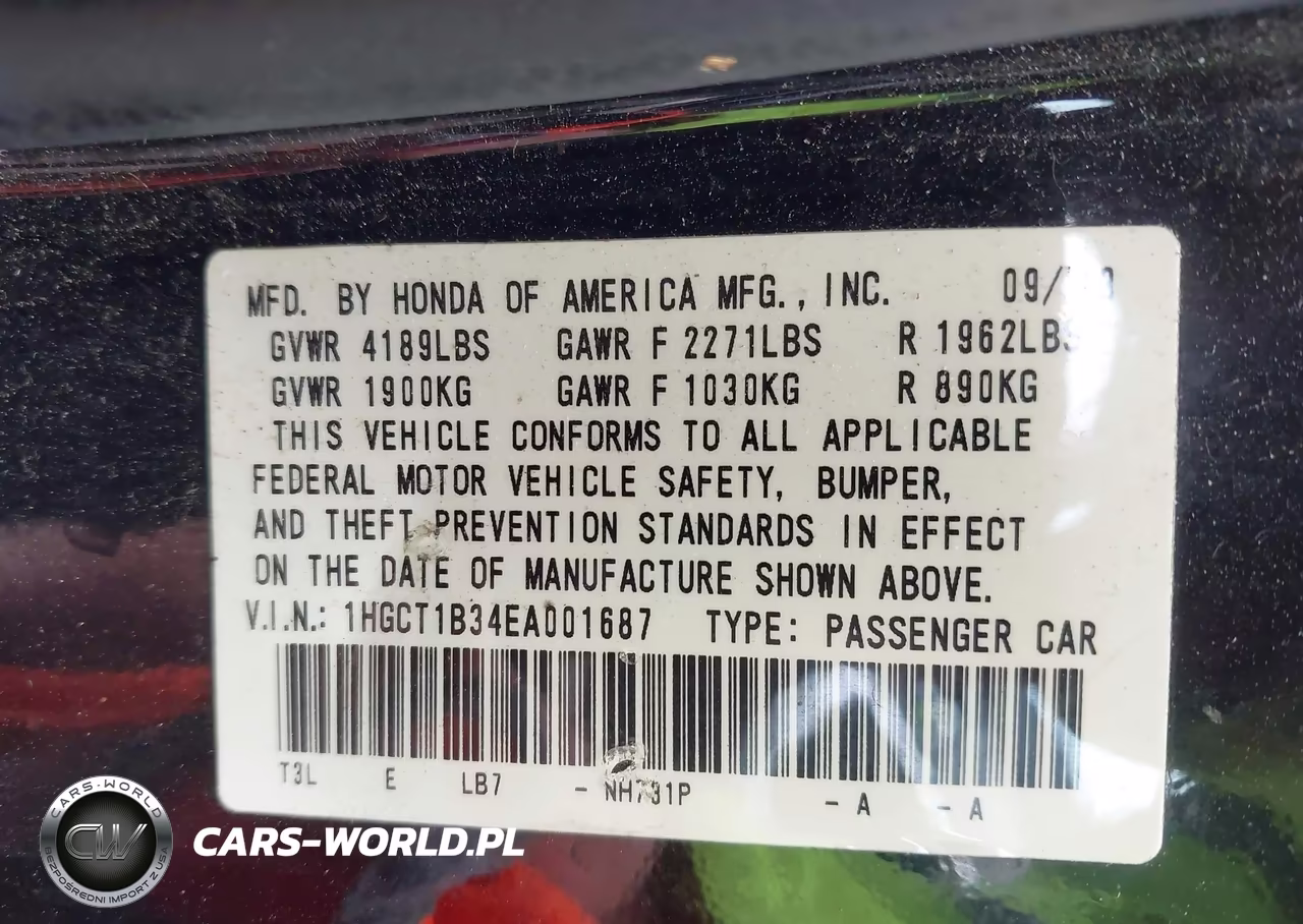 2014 Honda Accord Lx-S VIN:1HGCT1B34EA001687 - 9