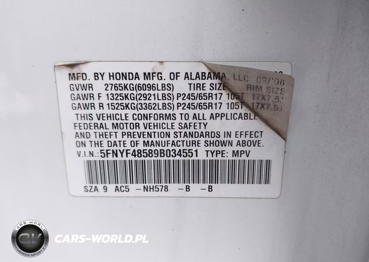 2009 Honda Pilot Ex-L VIN:5FNYF48589B034551 - 9