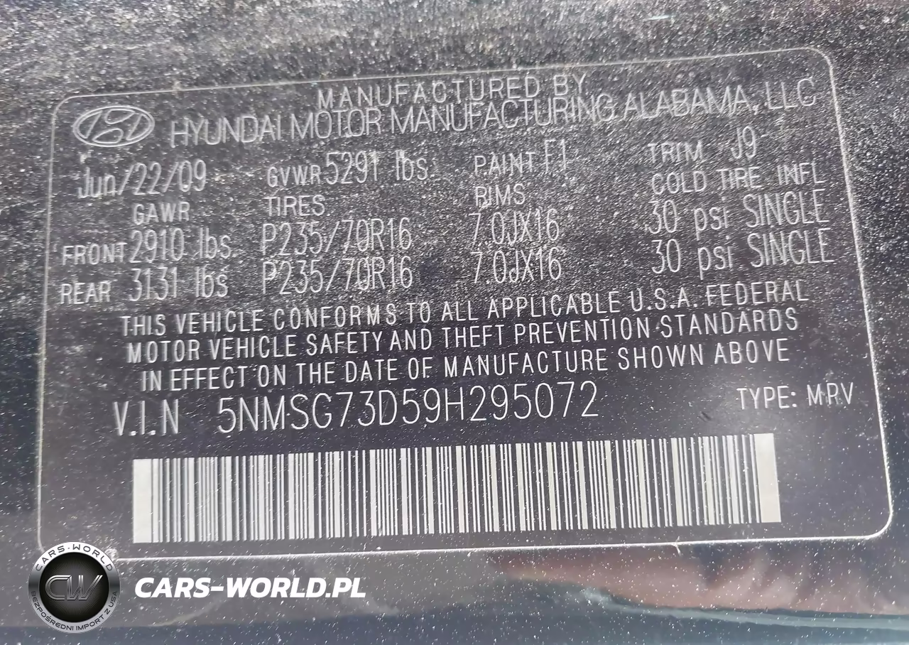 2009 Hyundai Santa Fe Gls VIN:5NMSG73D59H295072 - 9