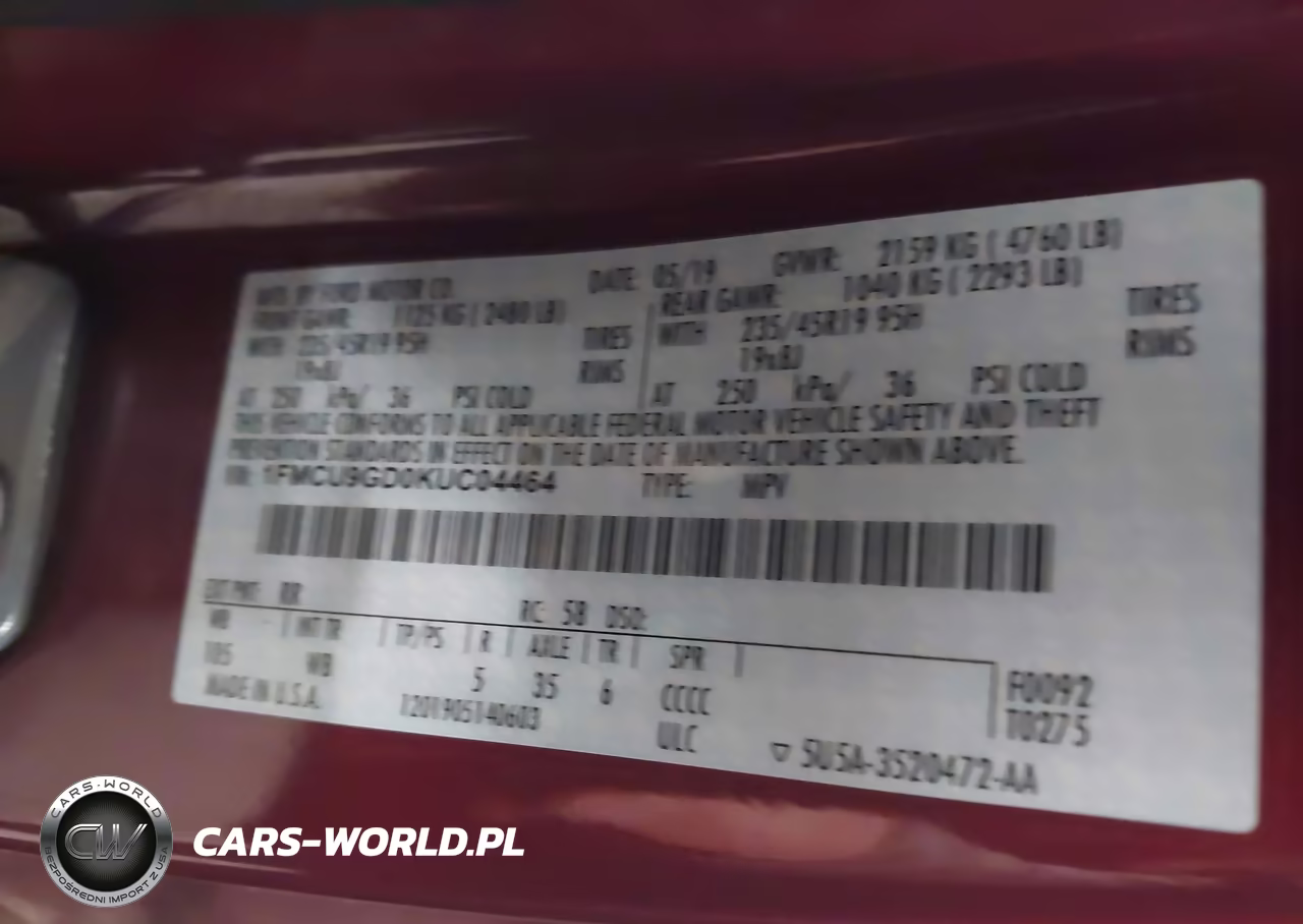 2019 Ford Escape Se VIN:1FMCU9GD0KUC04464 - 9