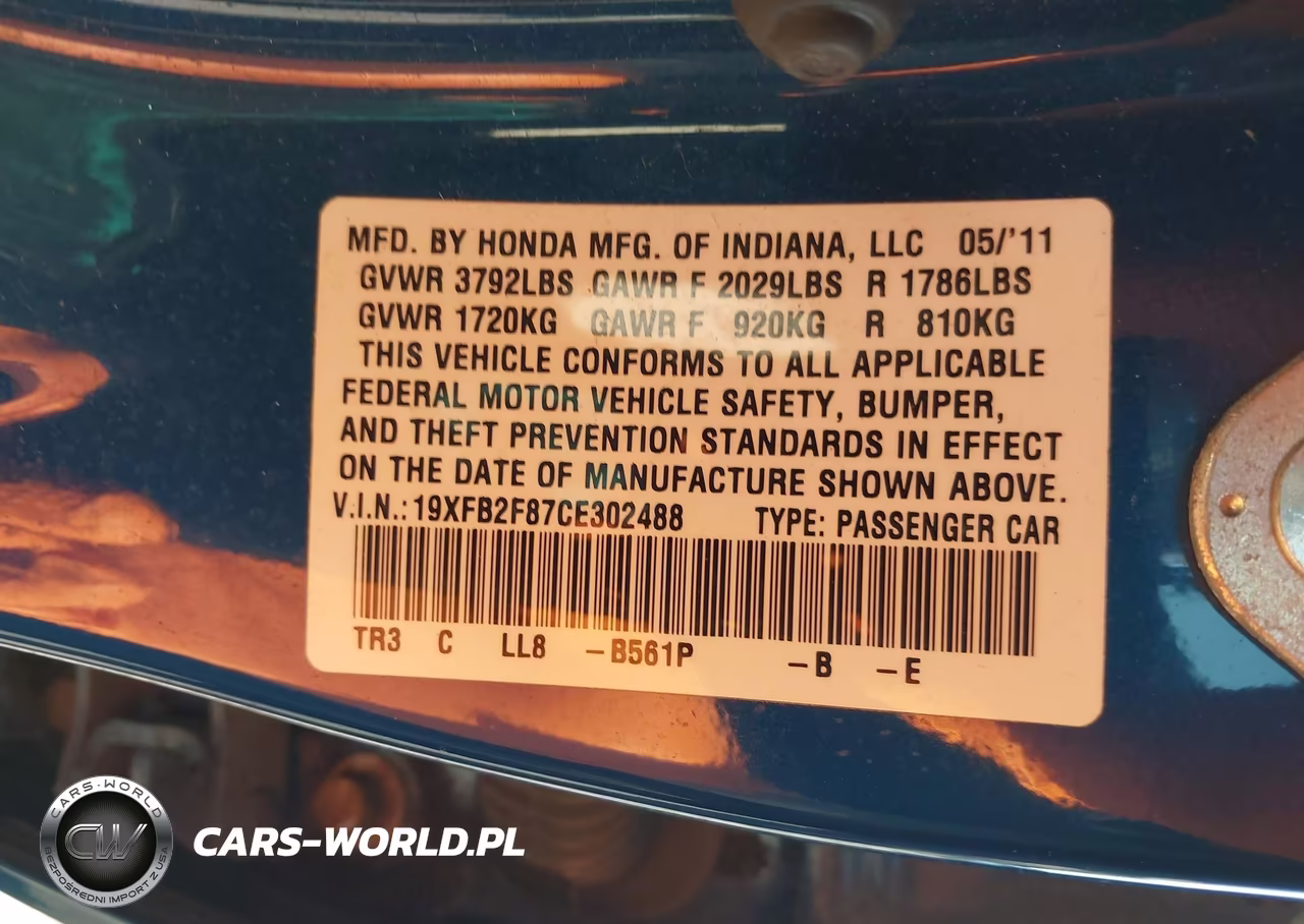 2012 Honda Civic Ex VIN:19XFB2F87CE302488 - 9