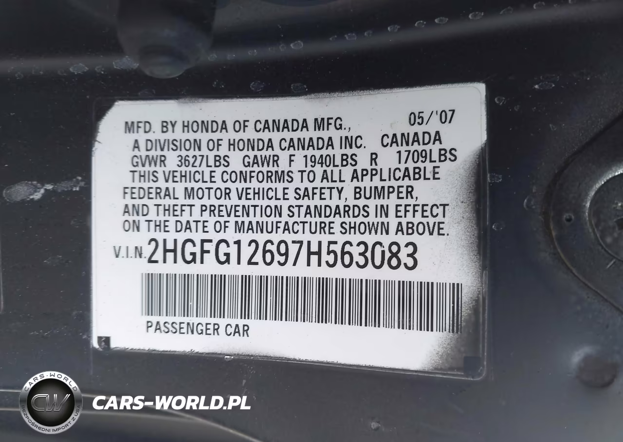 2007 Honda Civic Lx VIN:2HGFG12697H563083 - 9