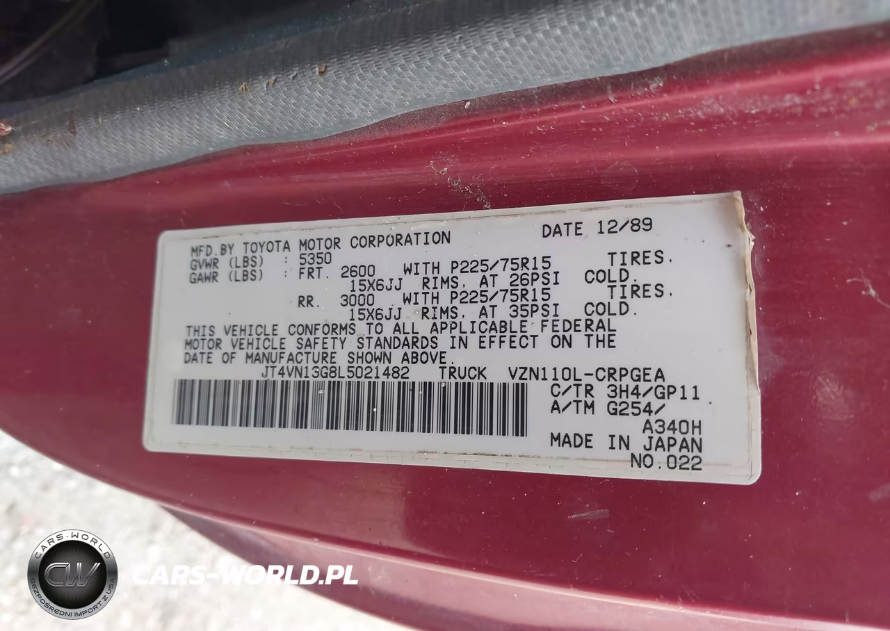 1990 Toyota Pickup 1-2 Ton Ex Long Whlbs Sr5 VIN:JT4VN13G8L5021482 - 9