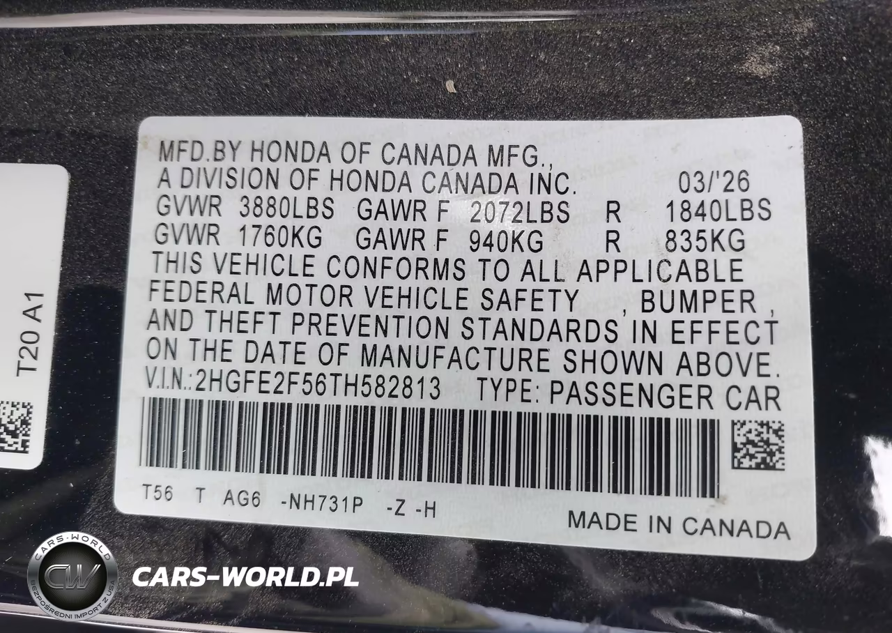2026 Honda Civic Sport VIN:2HGFE2F56TH582813 - 9
