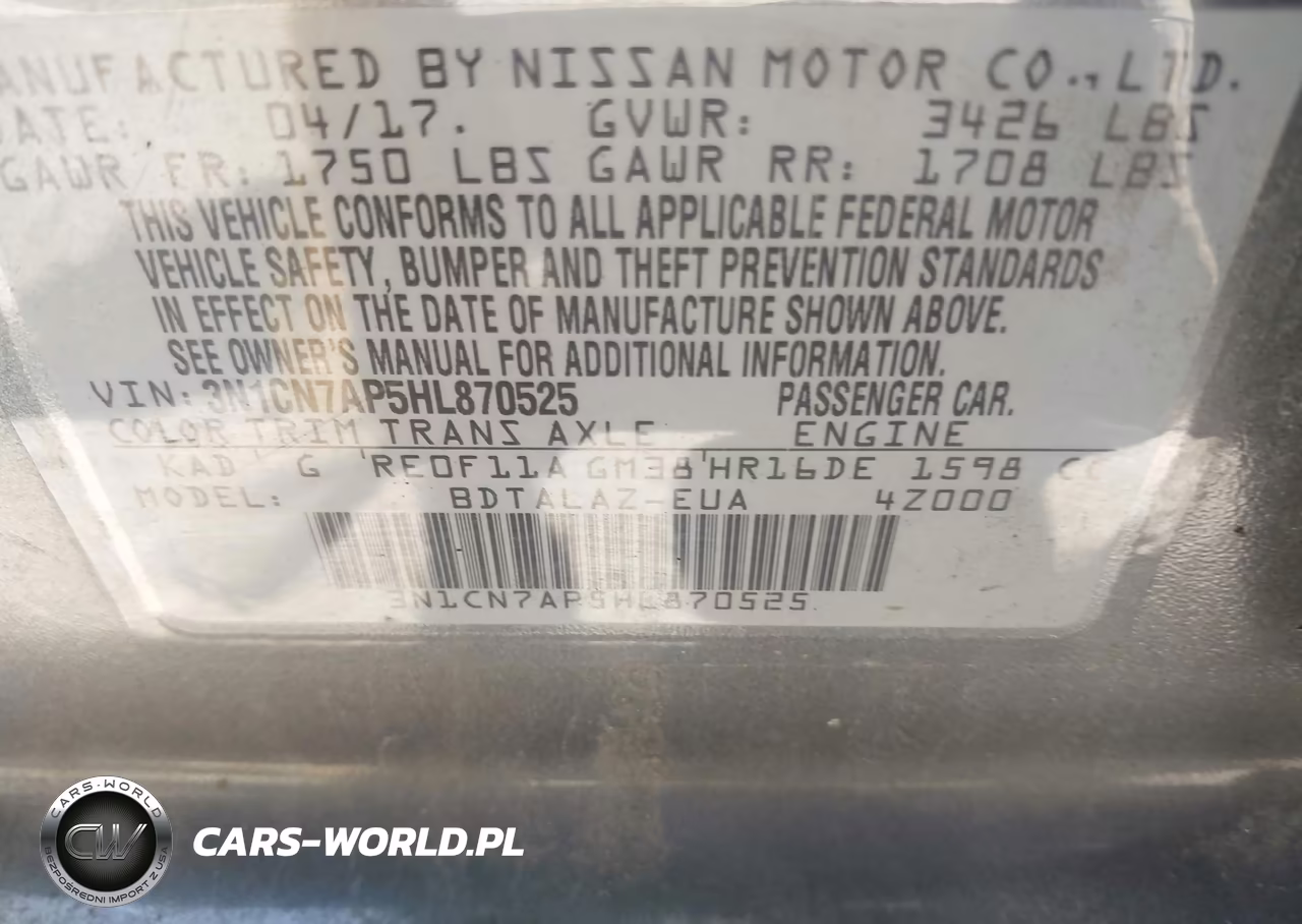 2017 Nissan Versa 1.6 S+ VIN:3N1CN7AP5HL870525 - 9