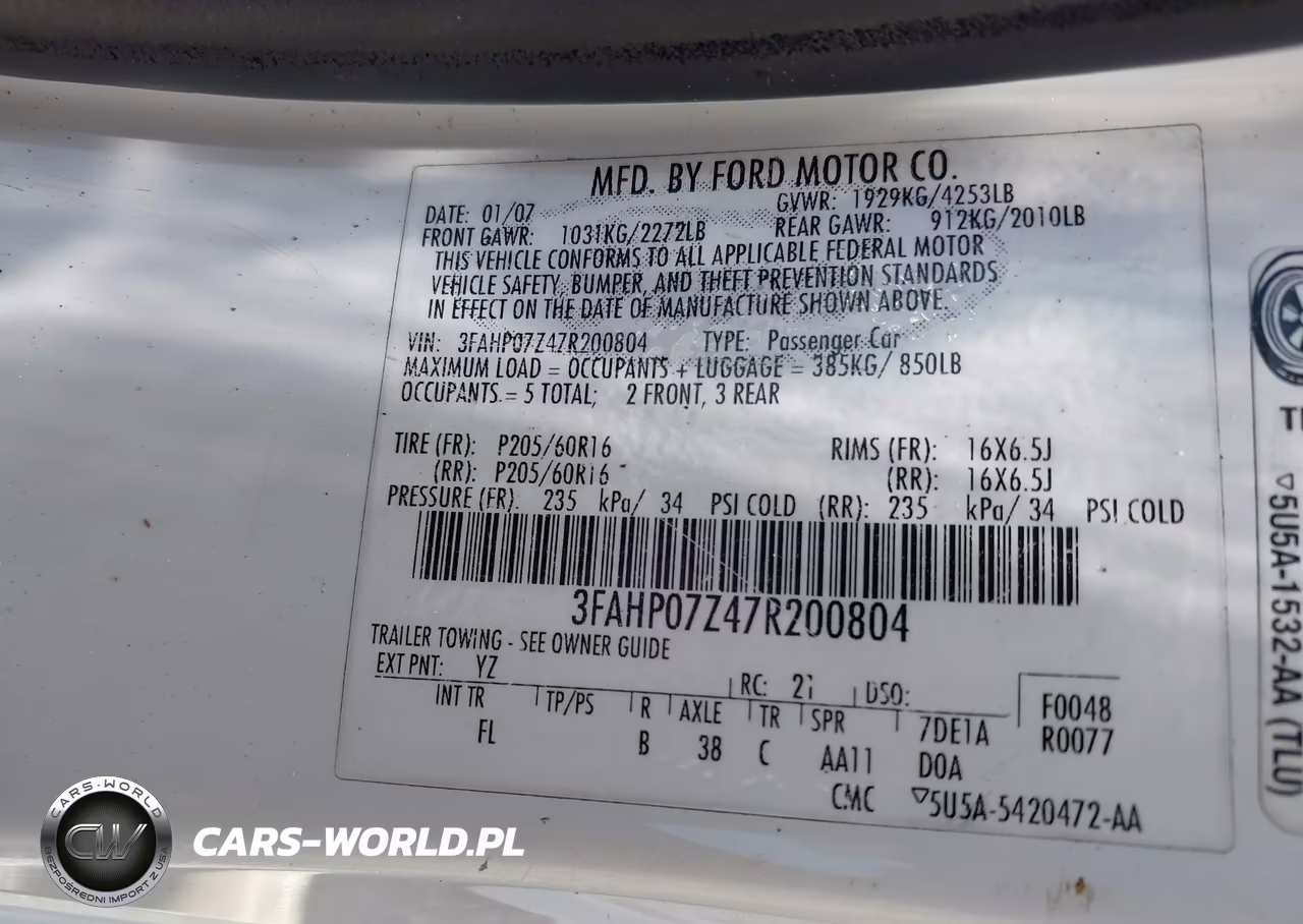 2007 Ford Fusion Se VIN:3FAHP07Z47R200804 - 9