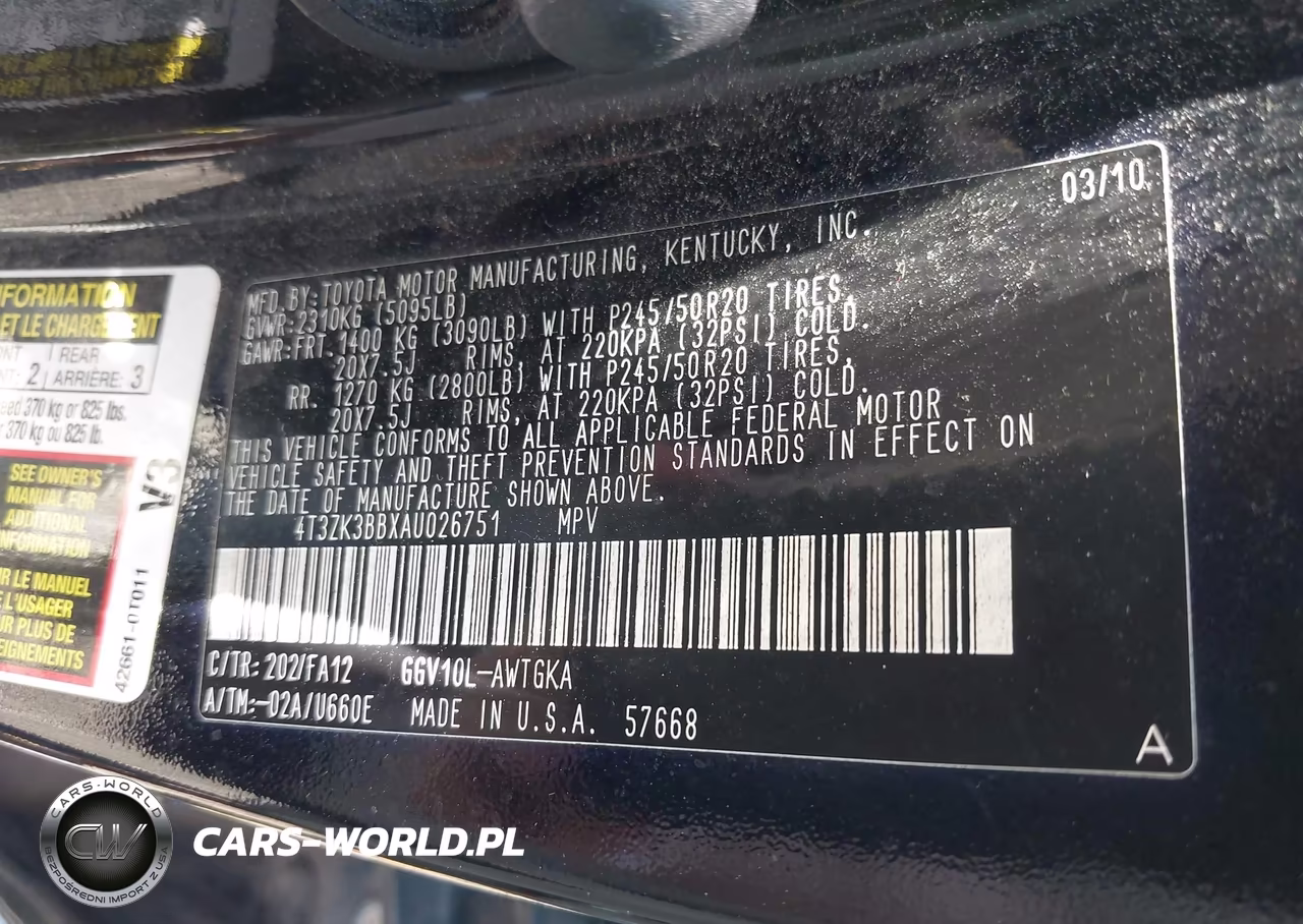 2010 Toyota Venza Base V6 VIN:4T3ZK3BBXAU026751 - 9