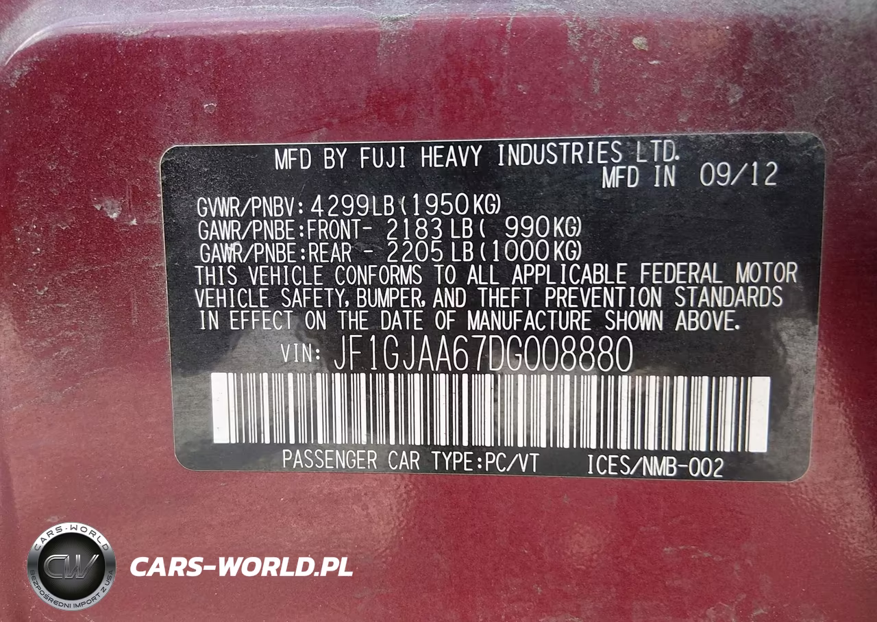 2013 Subaru Impreza 2.0I VIN:JF1GJAA67DG008880 - 9