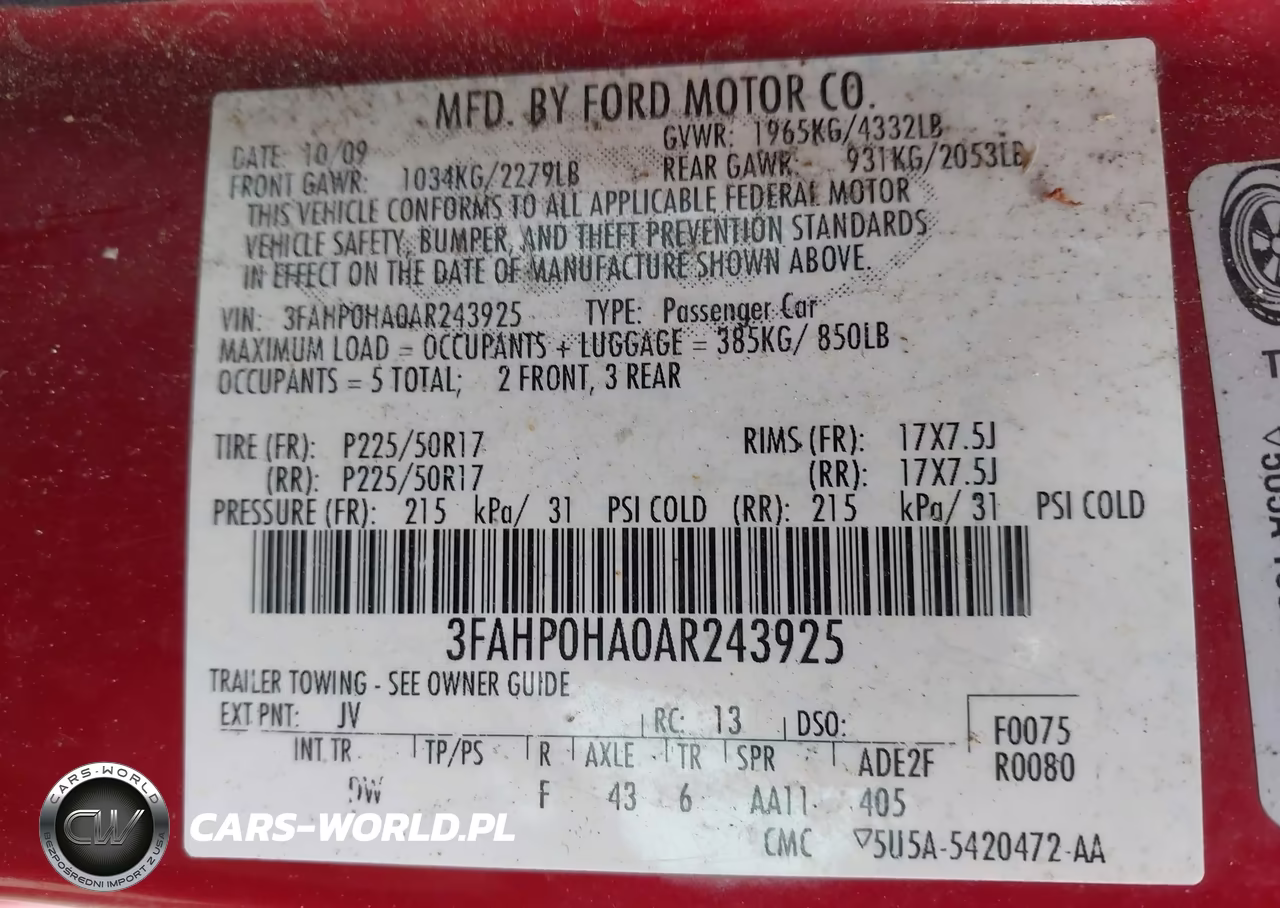 2010 Ford Fusion Se VIN:3FAHP0HA0AR243925 - 9