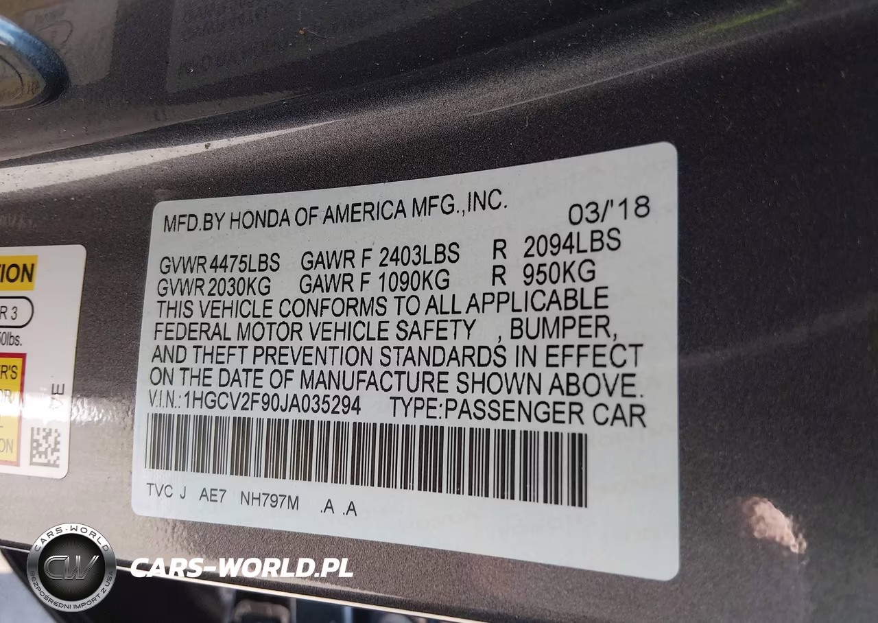 2018 Honda Accord Touring 2.0T VIN:1HGCV2F90JA035294 - 9