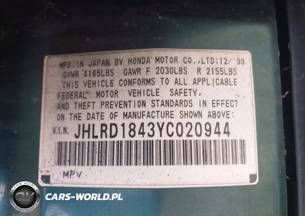 2000 Honda Cr-V Lx VIN:JHLRD1843YC020944 - 9