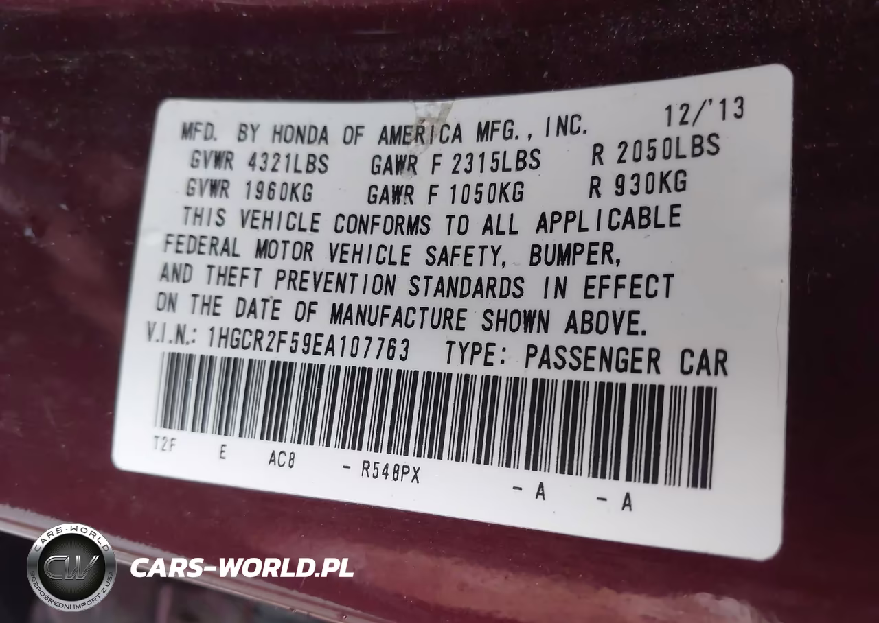 2014 Honda Accord Sport VIN:1HGCR2F59EA107763 - 9