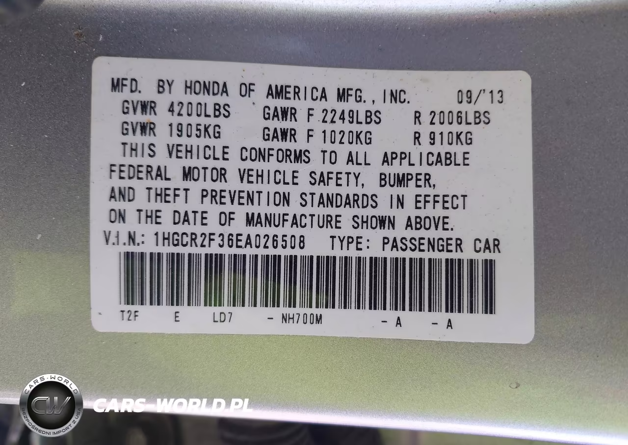2014 Honda Accord Lx VIN:1HGCR2F36EA026508 - 9