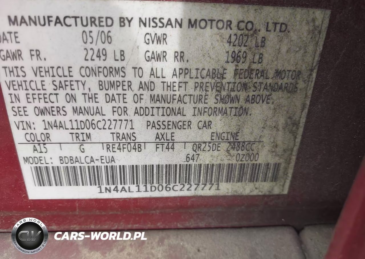 2006 Nissan Altima 2.5 S VIN:1N4AL11D06C227771 - 9