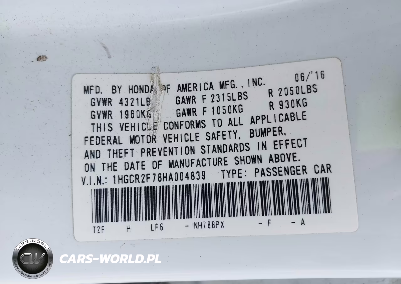 2017 Honda Accord Ex VIN:1HGCR2F78HA004839 - 9
