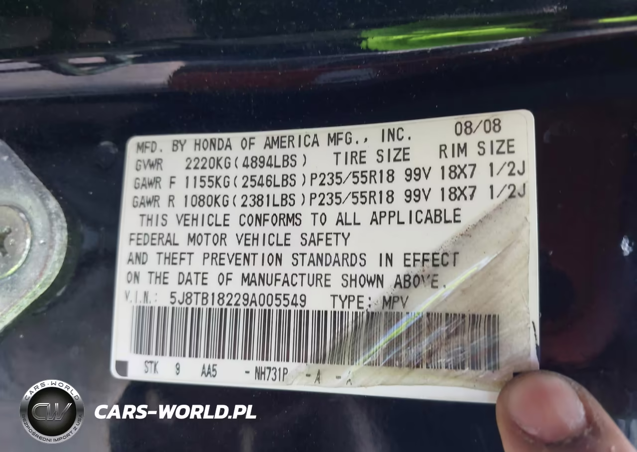 2009 Acura Rdx VIN:5J8TB18229A005549 - 9