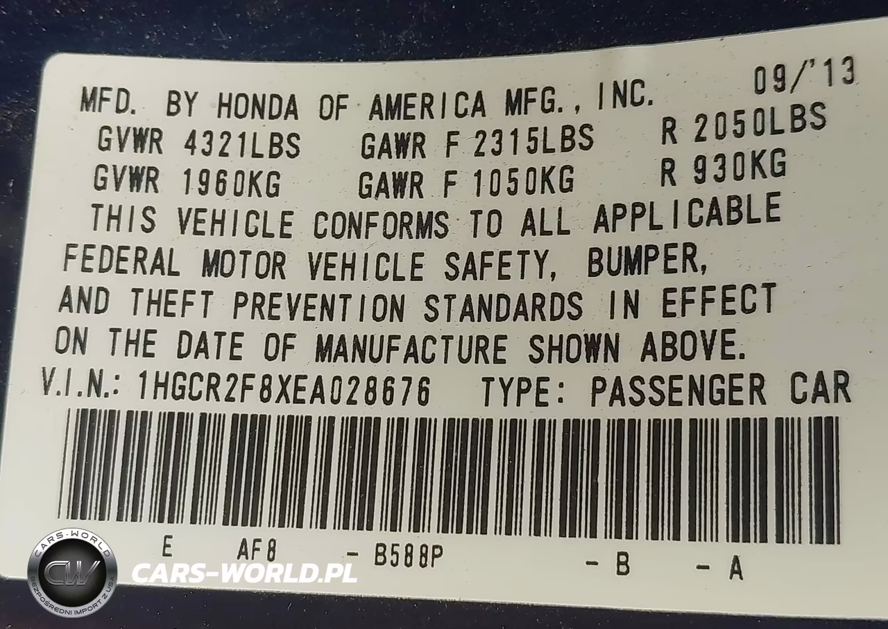 2014 Honda Accord Ex-L VIN:1HGCR2F8XEA028676 - 9