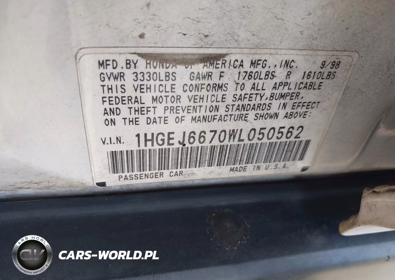1998 Honda Civic Lx VIN:1HGEJ6670WL050562 - 9