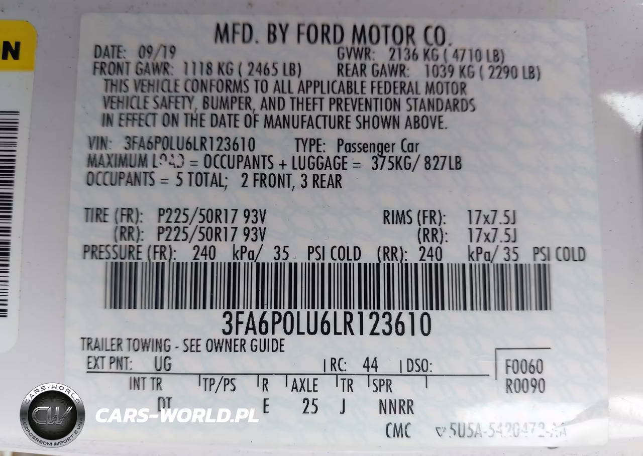 2020 Ford Fusion Hybrid Se VIN:3FA6P0LU6LR123610 - 9