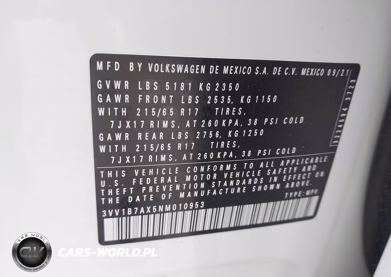 2022 Volkswagen Tiguan 2.0T S VIN:3VV1B7AX5NM010953 - 9