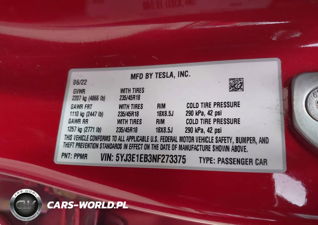 2022 Tesla Model 3 Long Range Dual Motor All-Wheel Drive VIN:5YJ3E1EB3NF273375 - 9