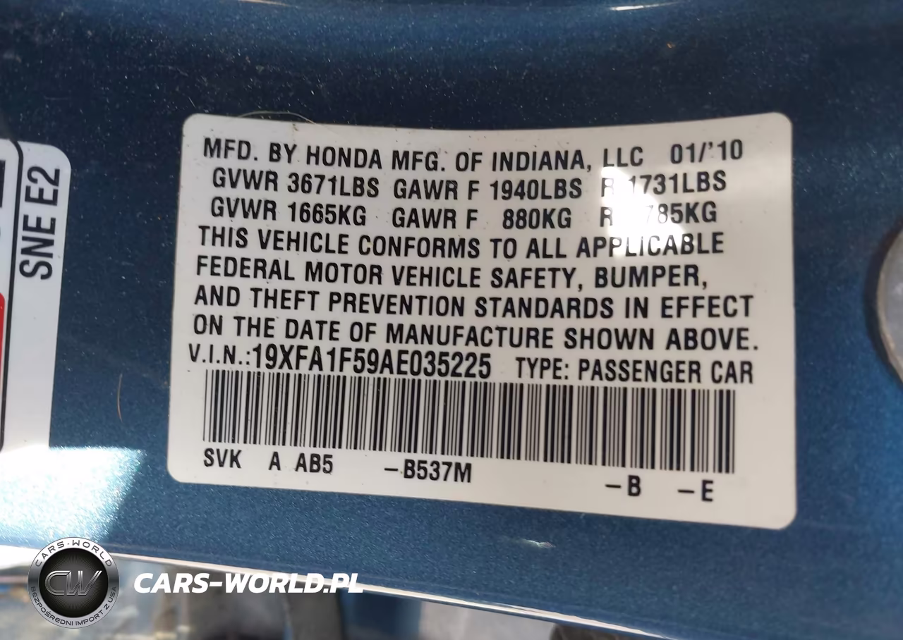 2010 Honda Civic Lx VIN:19XFA1F59AE035225 - 9