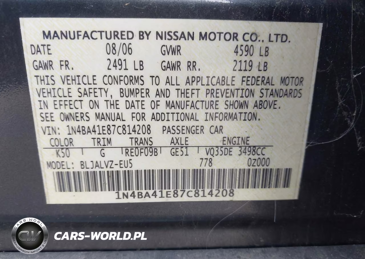 2007 Nissan Maxima 3.5 Se VIN:1N4BA41E87C814208 - 9
