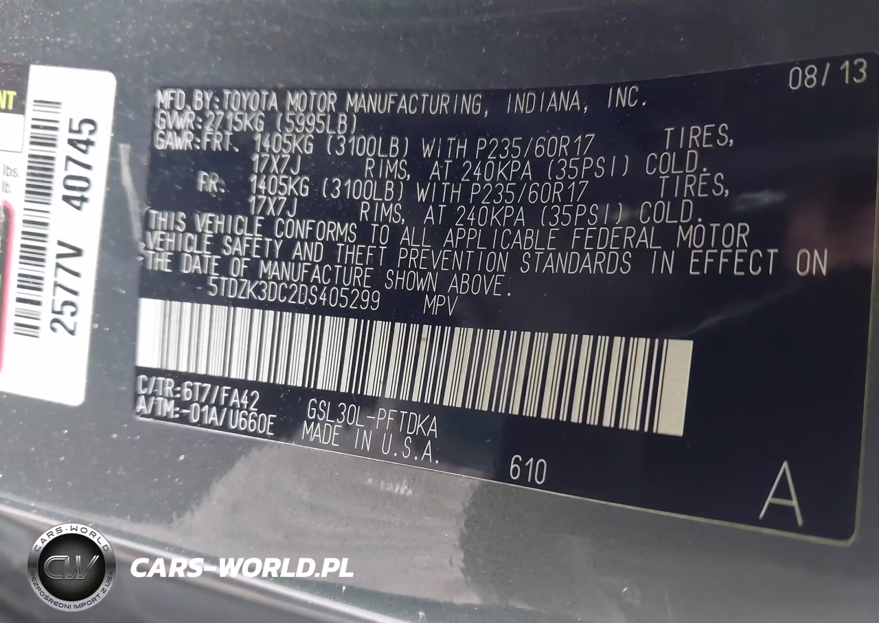 2013 Toyota Sienna L V6 7 Passenger VIN:5TDZK3DC2DS405299 - 9