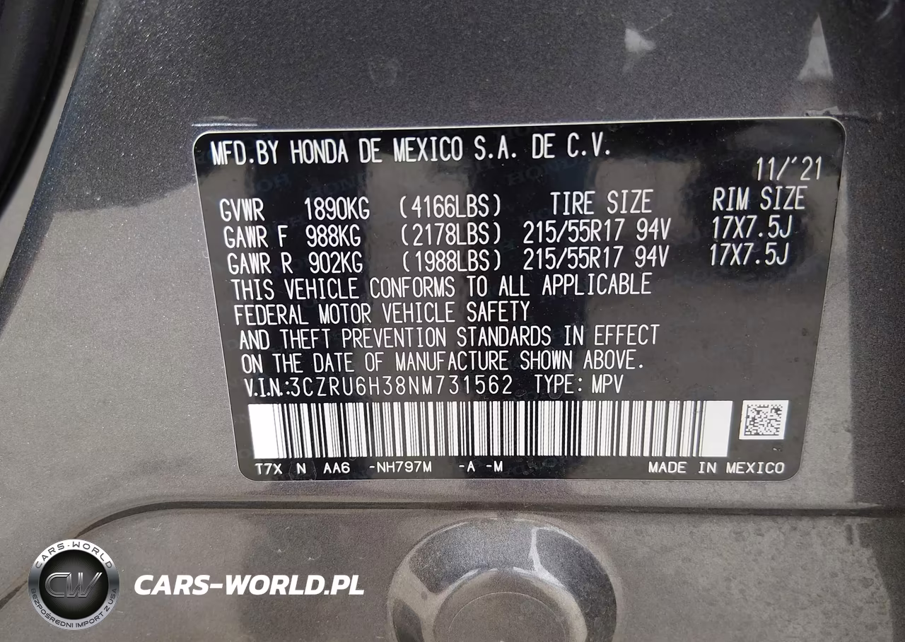 2022 Honda Hr-V Awd Lx VIN:3CZRU6H38NM731562 - 9