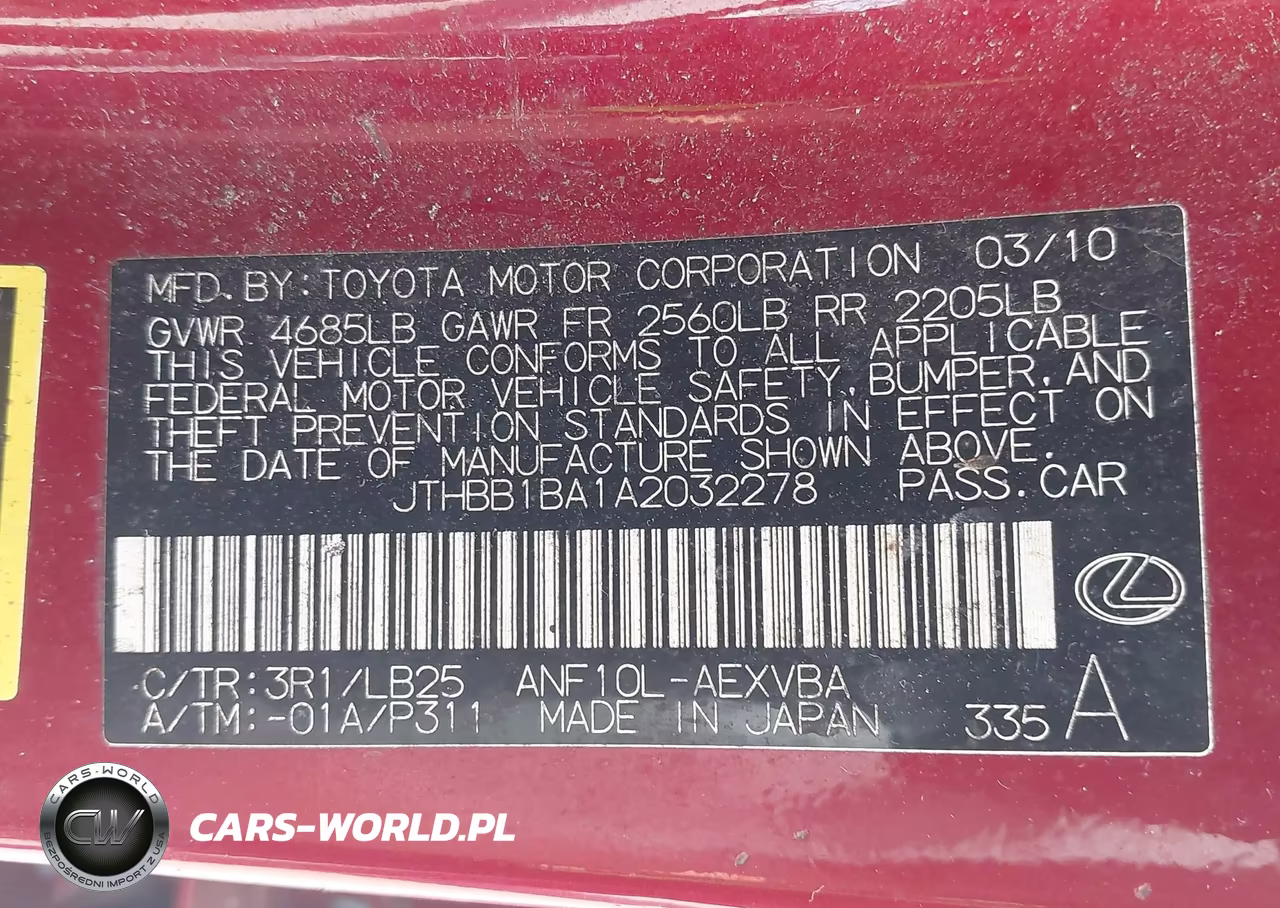 2010 Lexus Hs 250H VIN:JTHBB1BA1A2032278 - 9