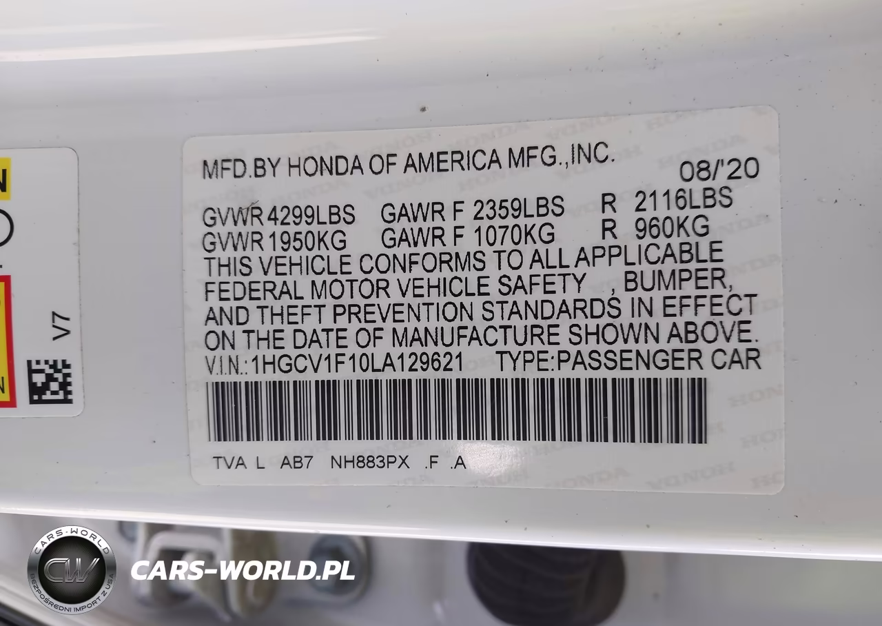 2020 Honda Accord Lx VIN:1HGCV1F10LA129621 - 9