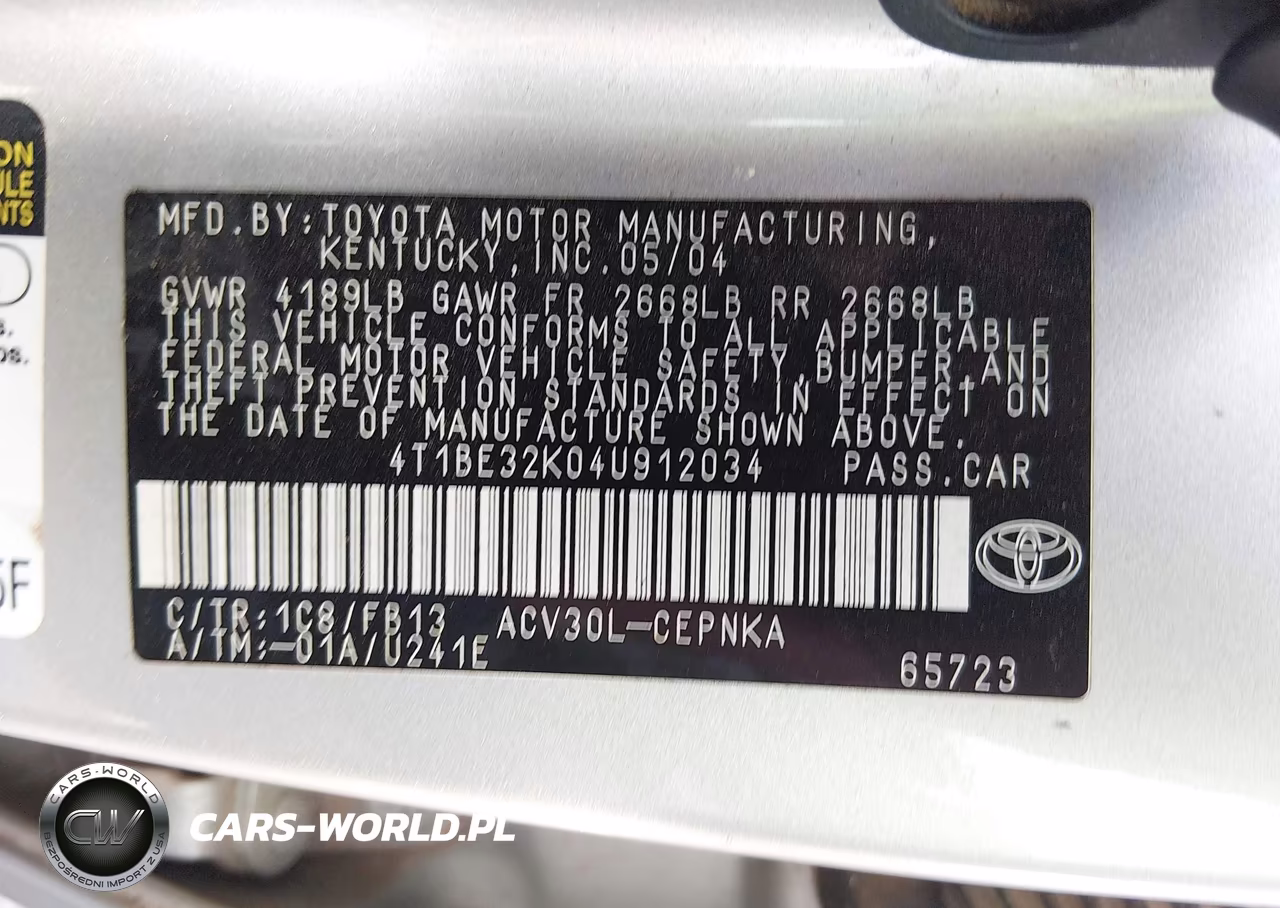 2004 Toyota Camry Le VIN:4T1BE32K04U912034 - 9
