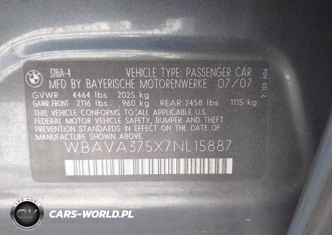 2007 BMW 328I VIN:WBAVA375X7NL15887 - 9
