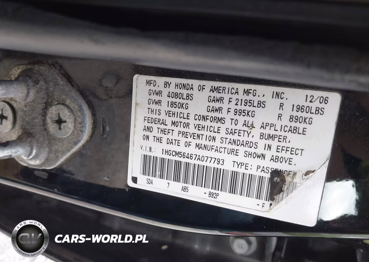 2007 Honda Accord 2.4 Lx VIN:1HGCM56467A077793 - 9