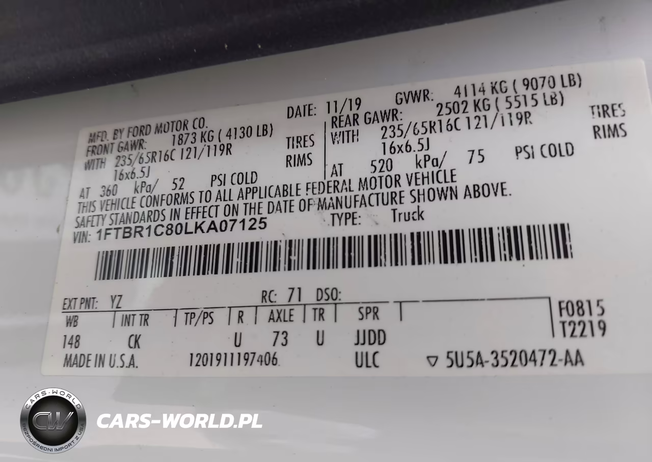 2020 Ford Transit-250 VIN:1FTBR1C80LKA07125 - 9