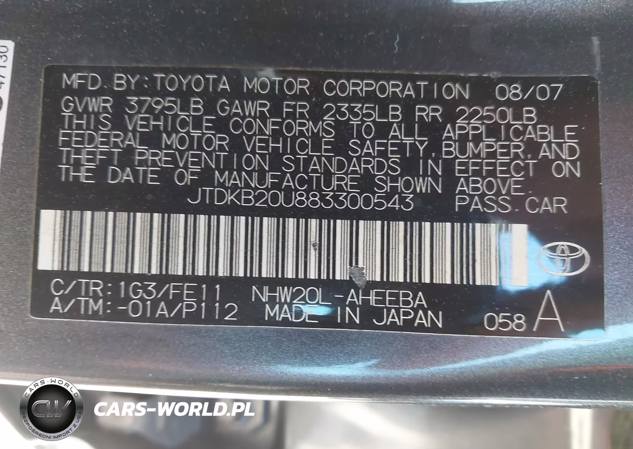 2008 Toyota Prius VIN:JTDKB20U883300543 - 9