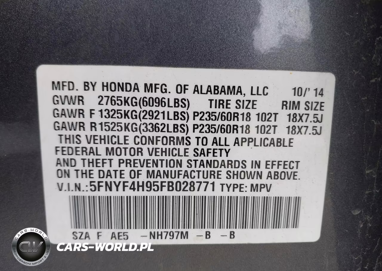 2015 Honda Pilot Touring VIN:5FNYF4H95FB028771 - 9