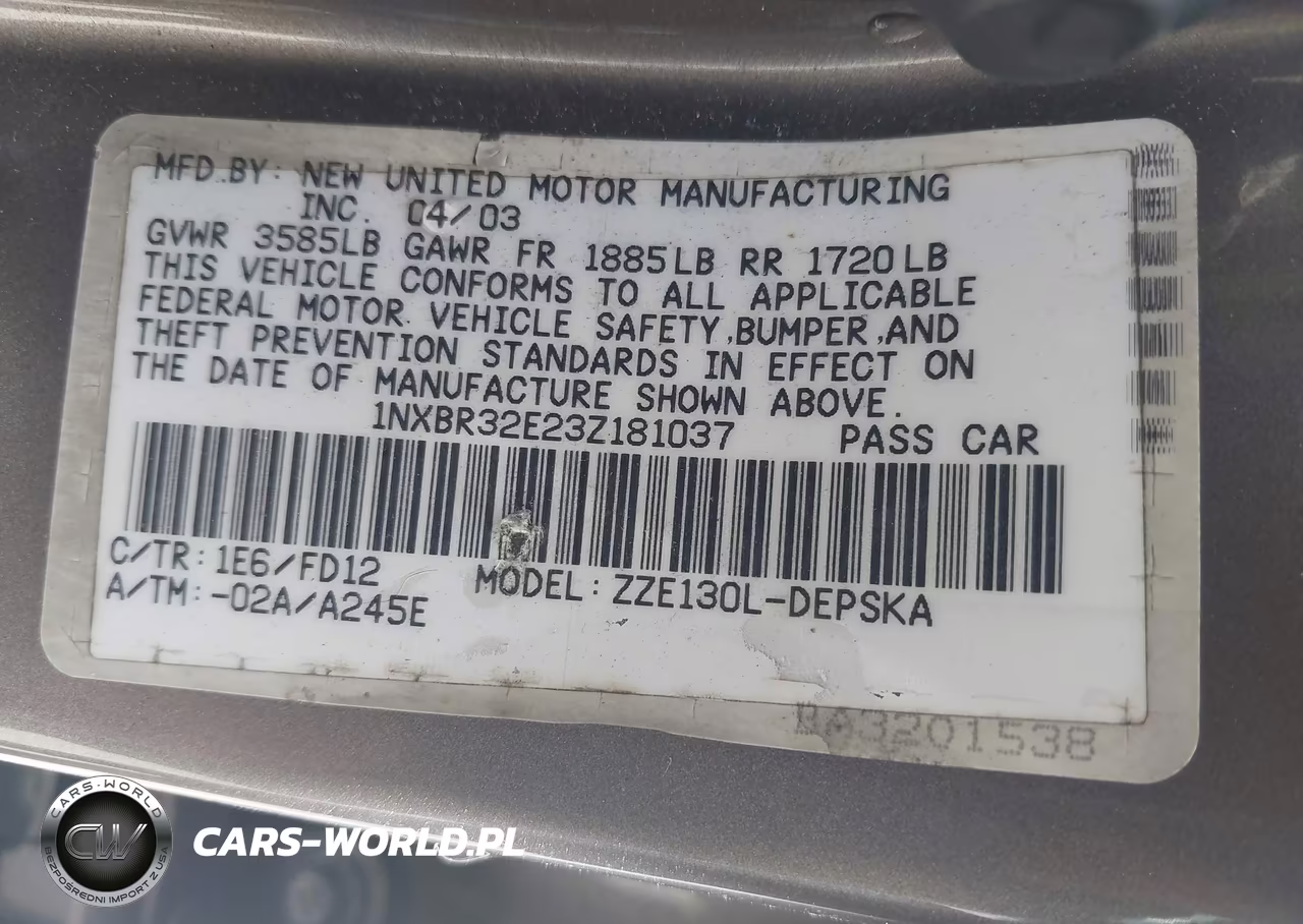 2003 Toyota Corolla S VIN:1NXBR32E23Z181037 - 9