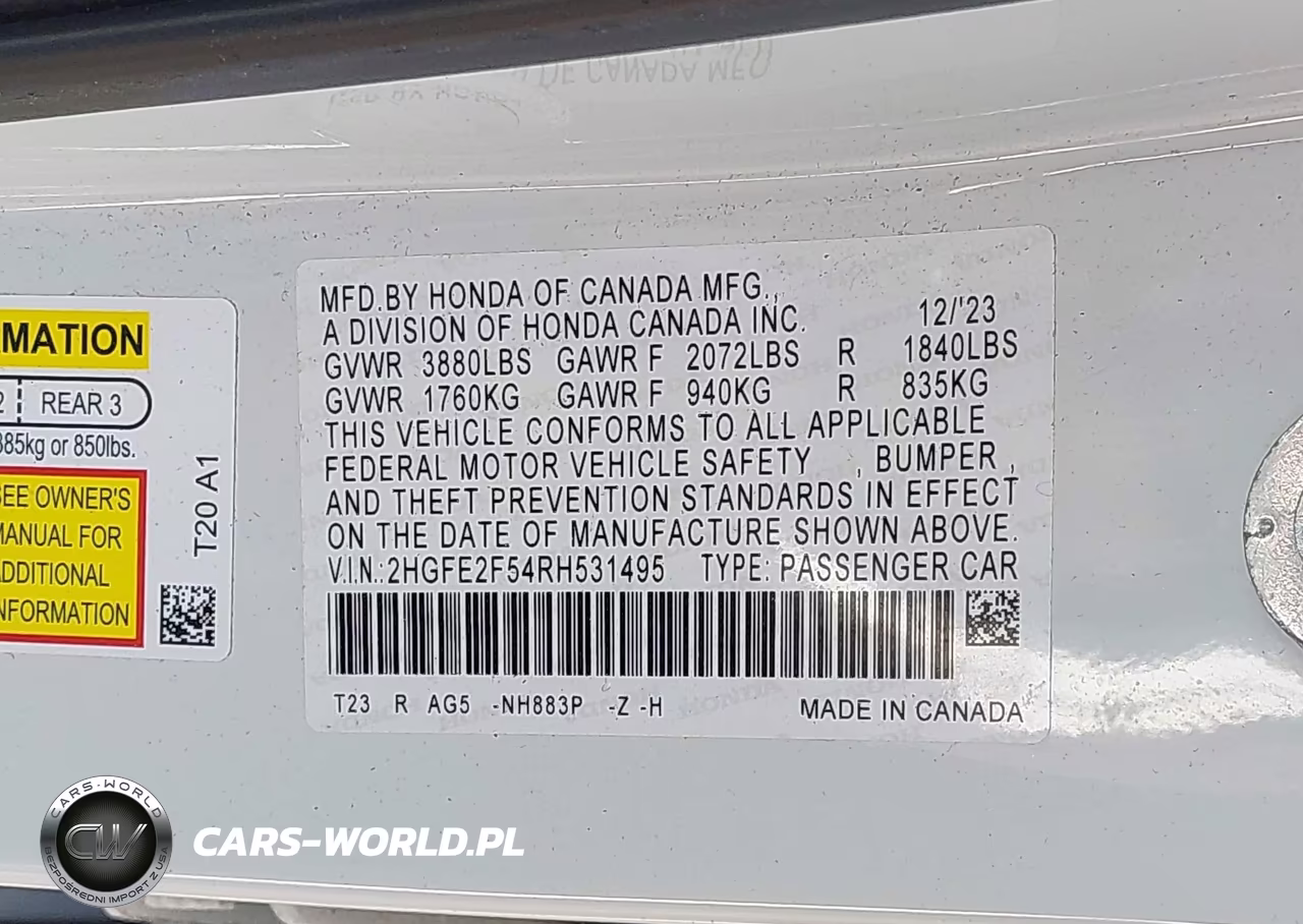 2024 Honda Civic Sport VIN:2HGFE2F54RH531495 - 9