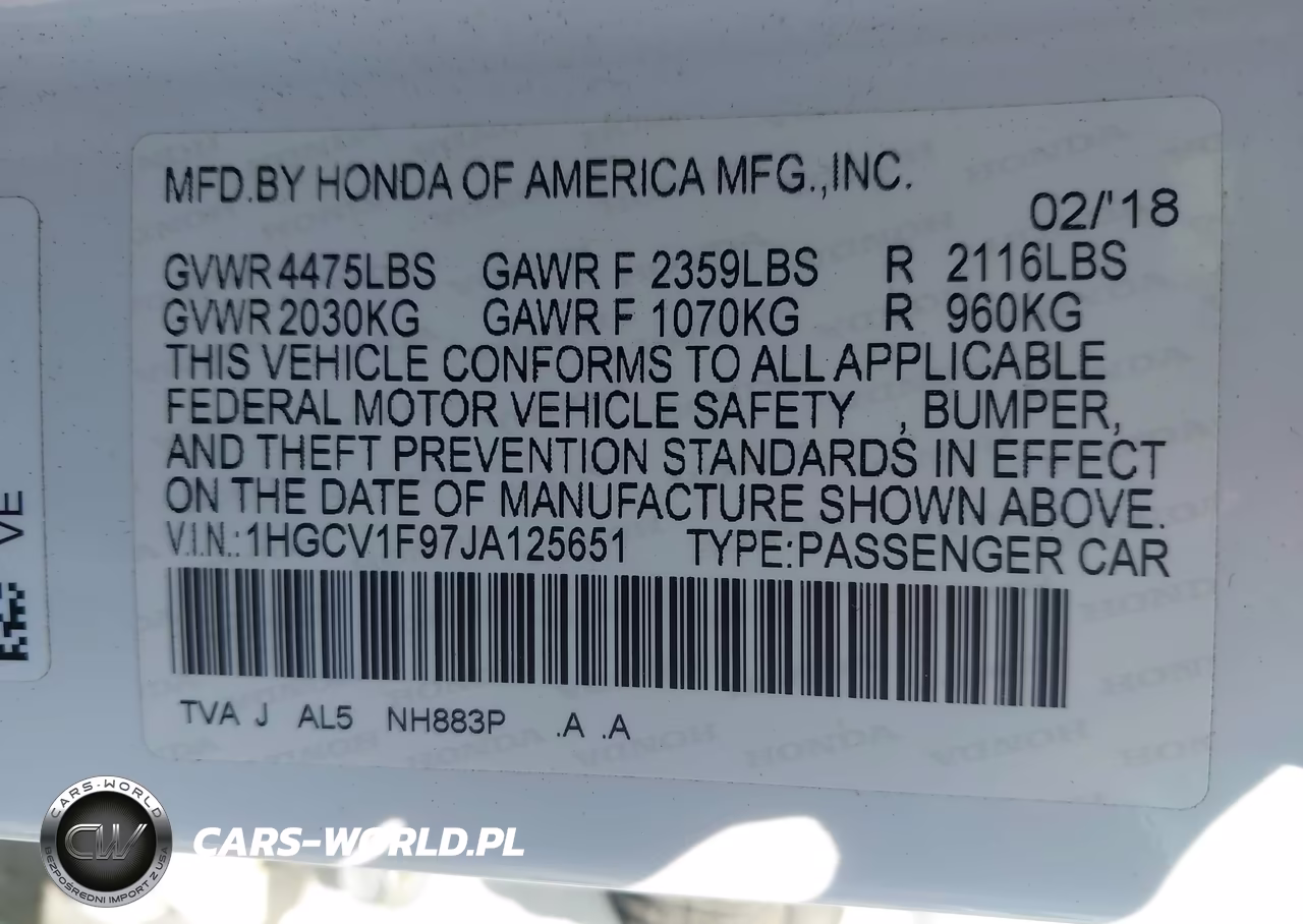 2018 Honda Accord Touring VIN:1HGCV1F97JA125651 - 9